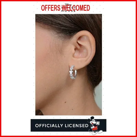 Endless Hoop Earrings with Cubic Zirconia Mickey Pendants, Hinged Closure